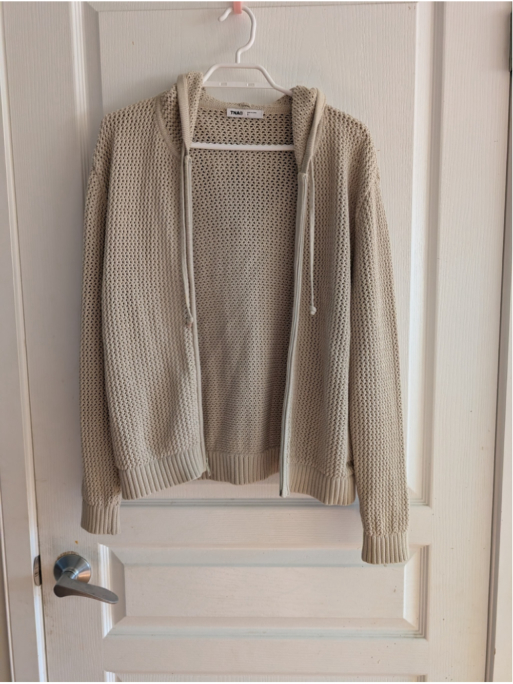 Women's TNA Knit Zip-Up Hoodie Beige Size S